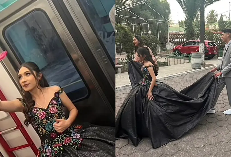 Quincea&ntilde;era llega a su fiesta en el Metro de la CDMX y conquista las redes sociales