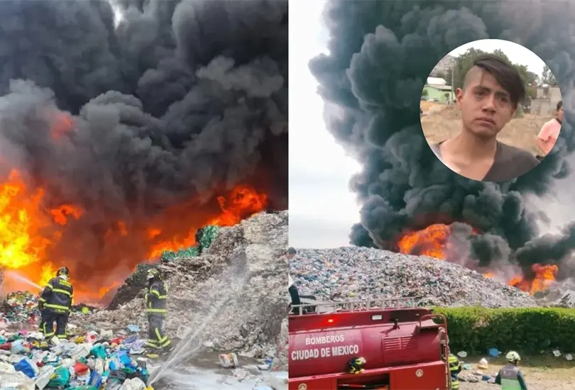 Reportan fuerte incendio en dep&oacute;sito de reciclaje en Valle de Chalco. 
