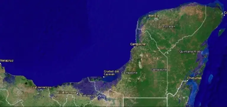 Villahermosa y Veracruz también quedarían bajo el agua. Foto: NASA.