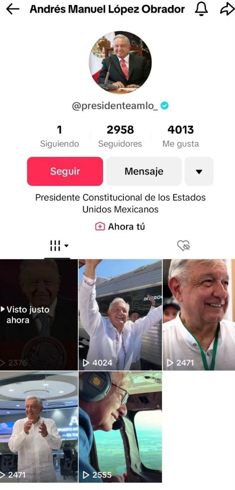 La cuenta de AMLO en TikTok. Foto: captura de pantalla.