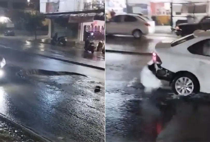 El auto qued&oacute; sin la parte trasera por el bache