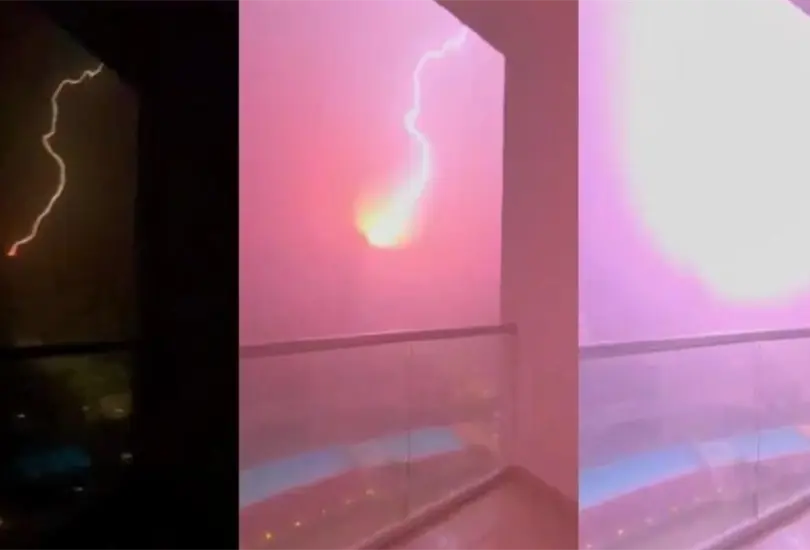As&iacute; fue el momento en que un rayo alcanz&oacute; un rascacielos en Canc&uacute;n tras el paso del hurac&aacute;n Milton.