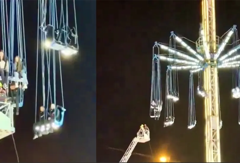 Falla en juego mec&aacute;nico deja a personas en el aire por horas