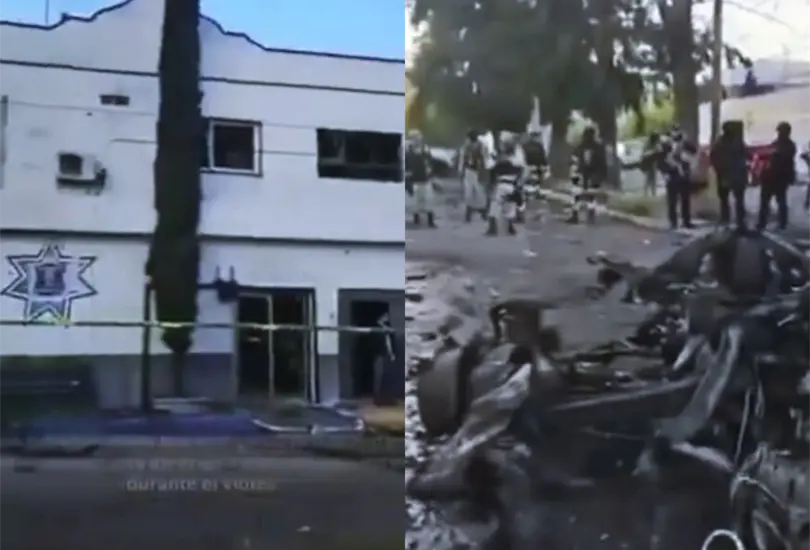 Mujer graba los da&ntilde;os que provoc&oacute; el coche bomba en Ac&aacute;mbaro, Guanajuato.
