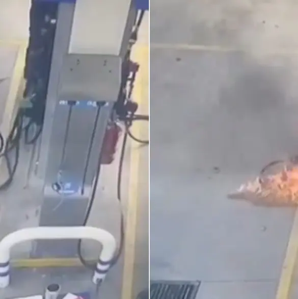 VIDEO: Sujetos incendian gasolinera, pero trabajadora logra apagar el fuego