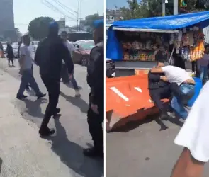 Es de a solos: Policía pelea con sujeto y termina en el piso