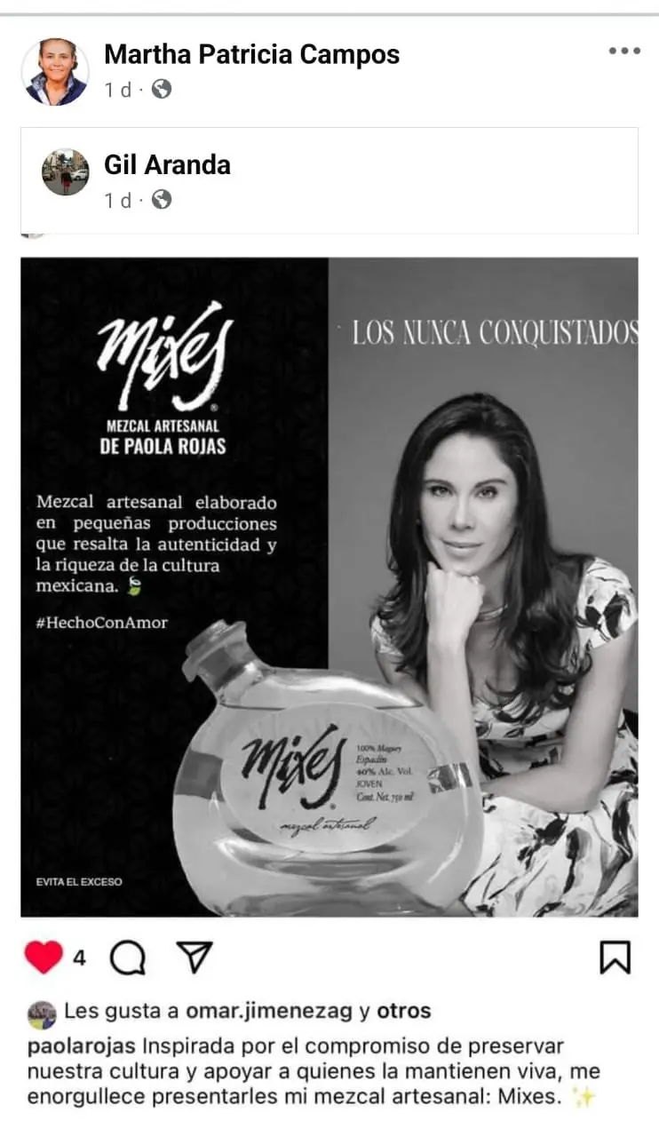 Apropiación cultural": critican a Paola Rojas por lanzar mezcales "Mixes" -  Quinto Poder