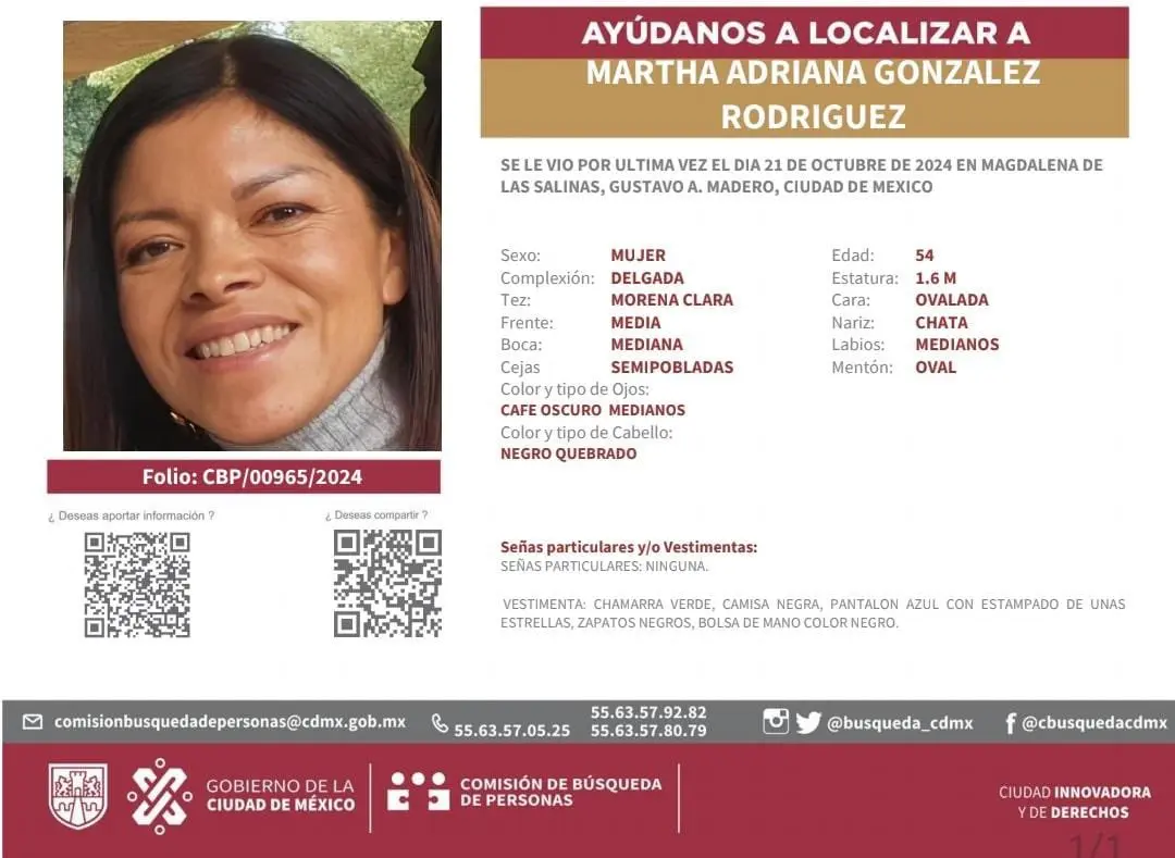 Ficha de búsqueda de la mujer Comisión búsqueda de personas de la CDMX