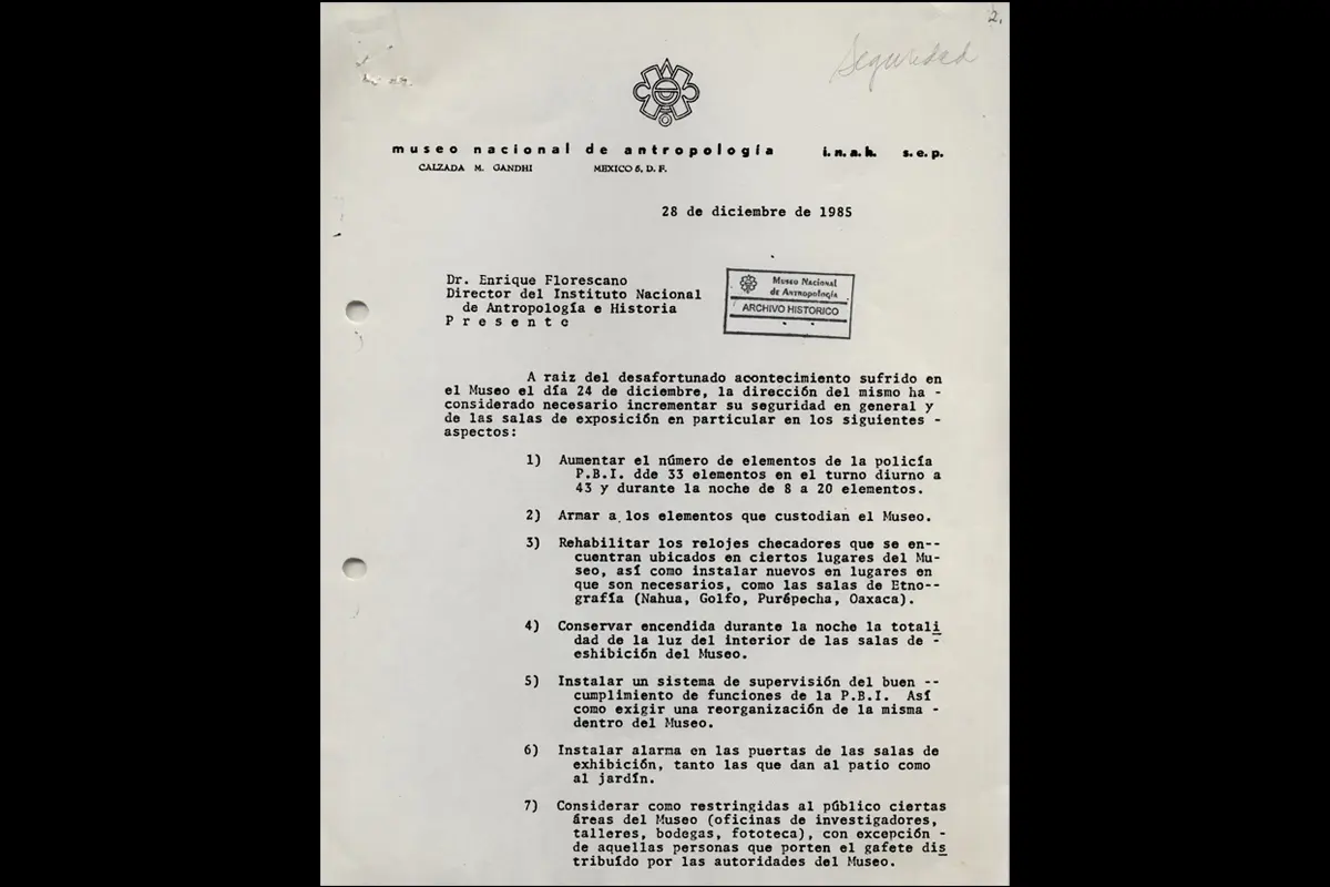 Boletín reforzando la seguridad del museo INAH