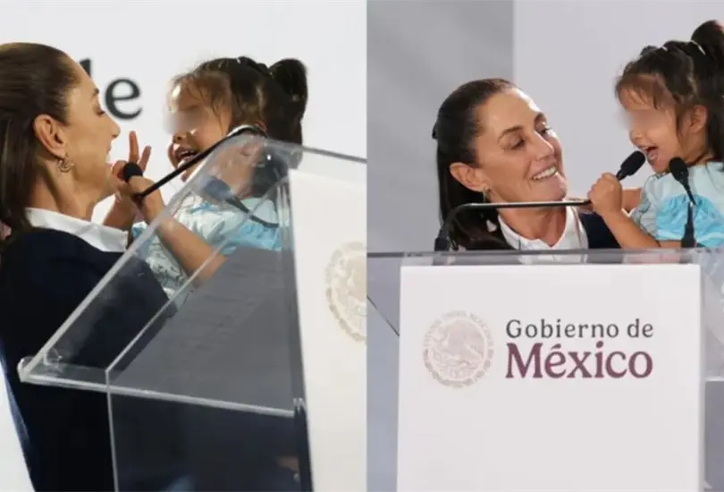 Claudia Sheinbaum  durante su conferencia de prensa en Villa de Zaragoza, San Luis Potos&iacute;.
