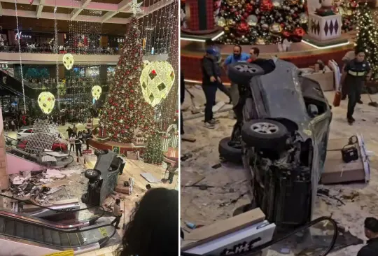 El momento exacto en el que auto cae en centro comercial 