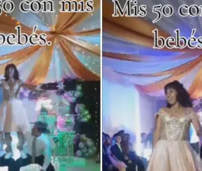 Mujer celebra sus 50 años como quinceañera; sus hijos fueron sus chambelanes