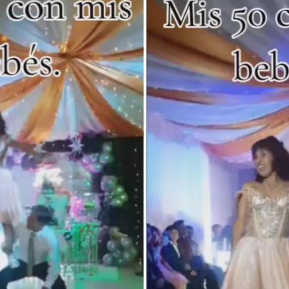 Mujer celebra sus 50 años como quinceañera; sus hijos fueron sus chambelanes