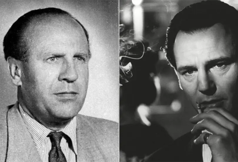 Oskar Schindler (Izquierda), Liam Neeson (derecha) lo interpreta en la pel&iacute;cula de 1993