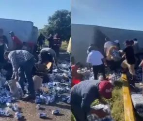 Captan a ciudadanos haciendo rapiña tras accidente de camión lleno de cervezas