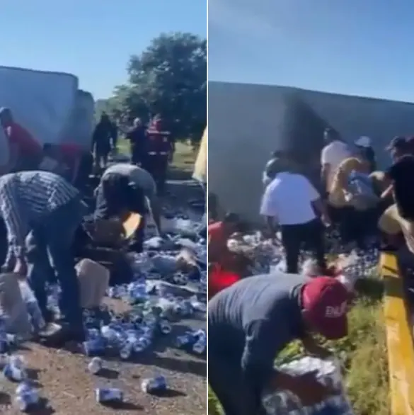 Captan a ciudadanos haciendo rapiña tras accidente de camión lleno de cervezas