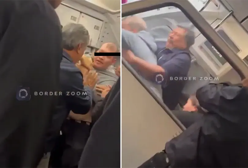 Momento exacto en el que hombre intenta desviar avi&oacute;n de Volaris