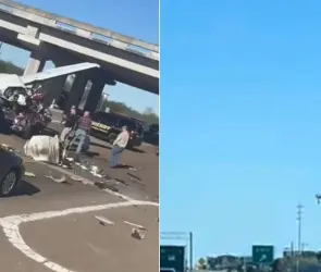Imágenes Impactantes: captan el momento en que avioneta se estrella contra autos en autopista