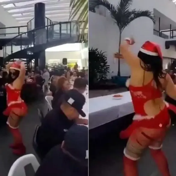 VIDEO: Policías hacen posada navideña... ¡con bailarina exótica!