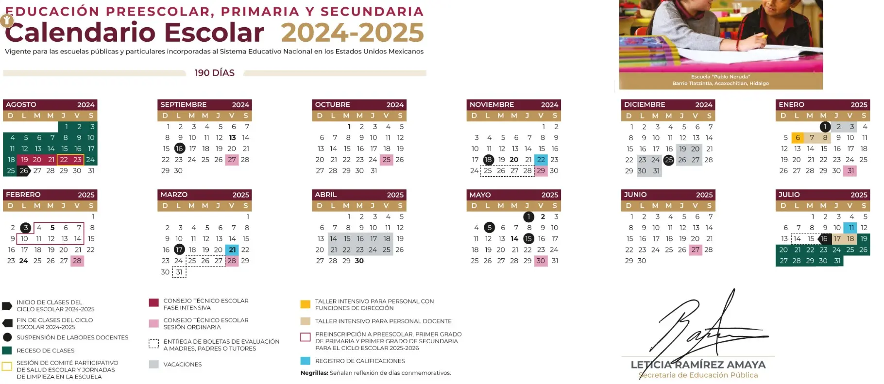 El calendario oficial de la SEP. SEP.