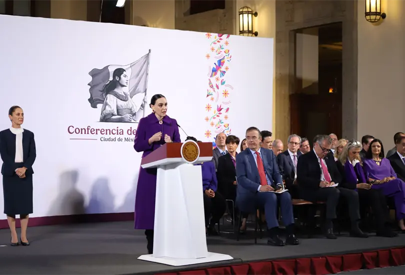 Altagracia G&oacute;mez en la conferencia de prensa matutina de Claudia Sheinbaum