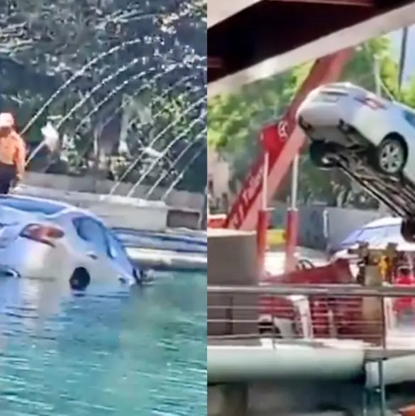 Abuelito pierde el control y cae con su auto al canal del Paseo Santa Lucía