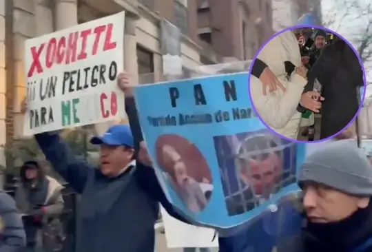 Migrantes mexicanos protestan contra Xóchitl Gálvez 
