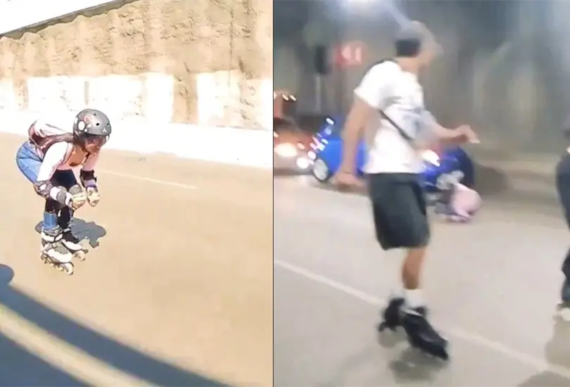 Patinadora cae en v&iacute;a r&aacute;pida de CDMX y casi provoca fatal accidente