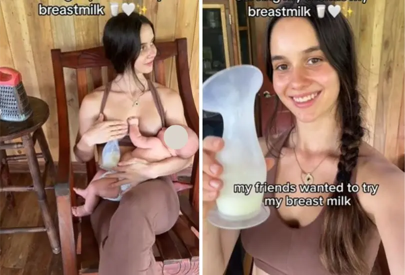 La joven caus&oacute; pol&eacute;mica por dejar que sus amigos probaran su leche materna. 