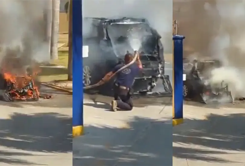 Incendio en Puebla: Camioneta explota antes de llegar a la habitaci&oacute;n de Motel