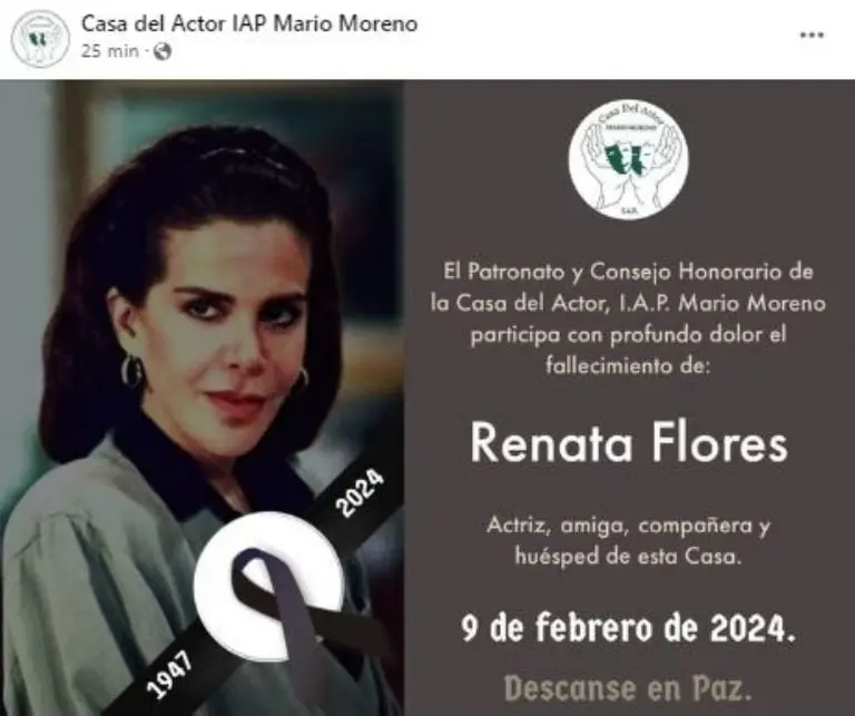 Muere Renata Flores, actriz de Televisa. Foto: Casa del Actor.