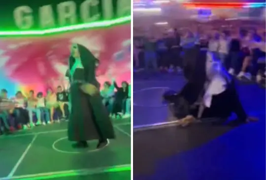 La famosa Monja de la Feria sufrió una caída mientras realizaba su popular baile en un juego mecánico en movimiento. 