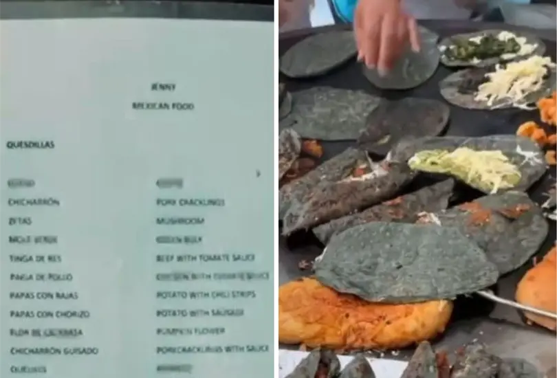 Puesto de quesadillas tiene men&uacute; en ingl&eacute;s. 