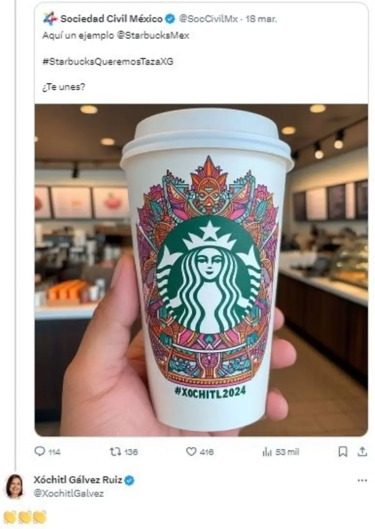 El polémico vaso con el logo de Starbucks.