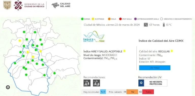 El Índice de Aire y Salud se encuentra en Aceptable.