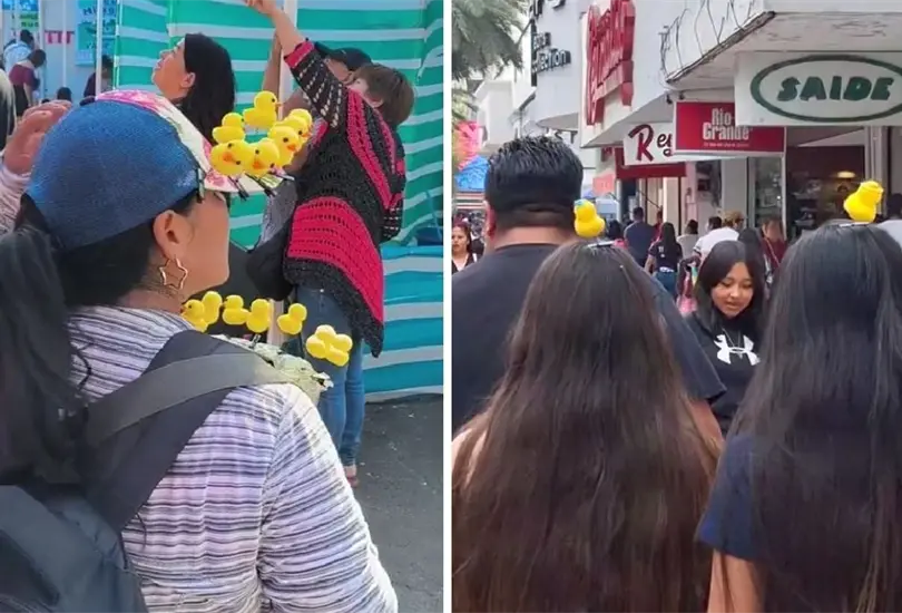 Gente usando patitos en la cabeza