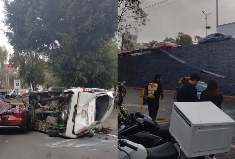 Perif&eacute;rico Norte CDMX: El momento exacto en que combi cae de puente vehicular y aplasta camioneta familiar