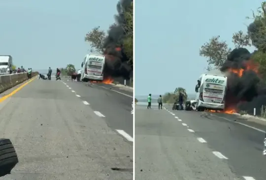 El momento exacto en el que autobús de pasajeros se incendia. 