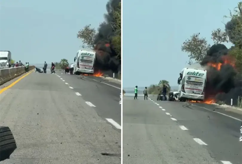 El momento exacto en el que autob&uacute;s de pasajeros se incendia. 
