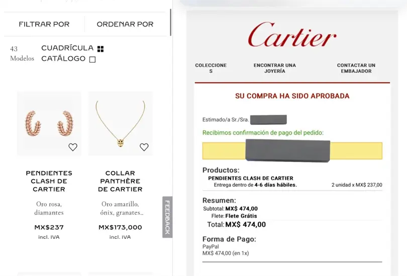 Joven compra pendientes Cartier de m&aacute;s de 400 mil pesos en tan solo 237 por error de la marca