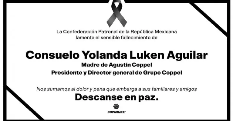Mensaje de luto compartido por CoparmexFoto: Coparmex