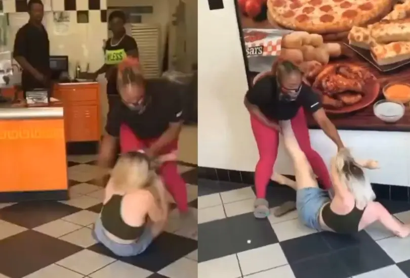Trágico video Mujeres pelean en Little Caesars Trágico video Mujeres pelean en Little Caesars