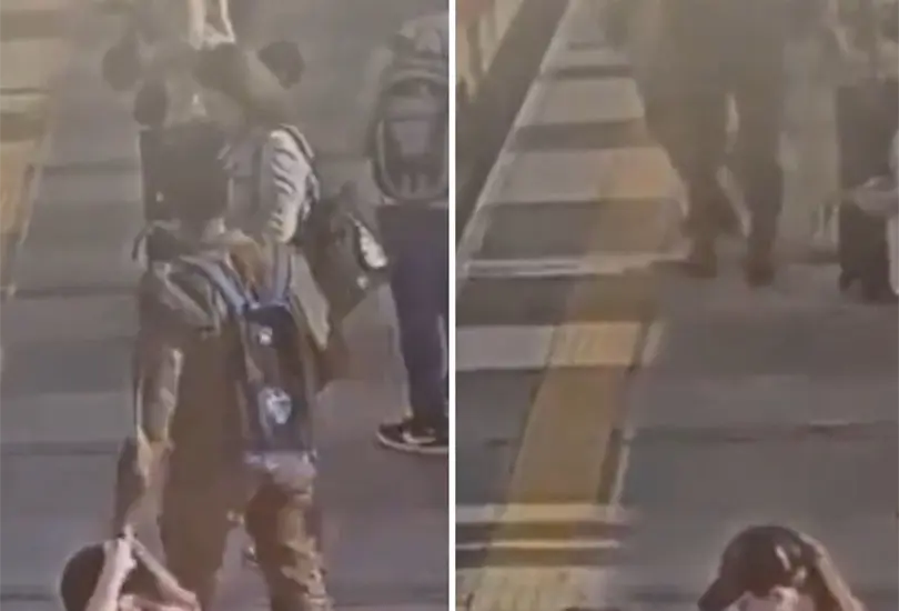 La mujer se desmayó justo cuando el Metro iba pasando. La mujer se desmayó justo cuando el Metro iba pasando.