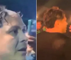 Captan el momento exacto en el que rapan a funcionario de Morena en concierto de Grupo Firme