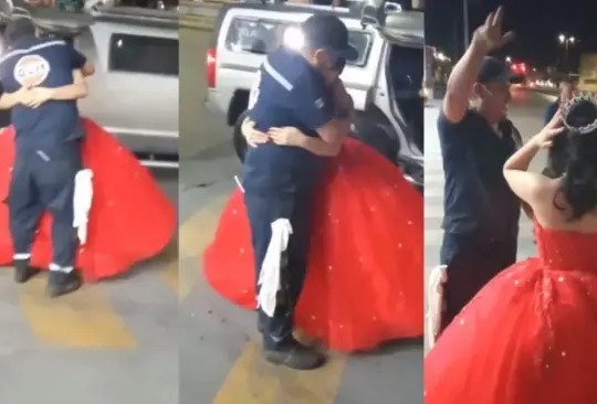 Quinceañera sorprende a su papá en su trabajo 