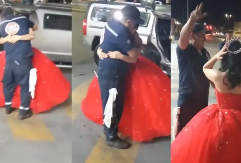 Quincea&ntilde;era sorprende a su pap&aacute; en su trabajo 