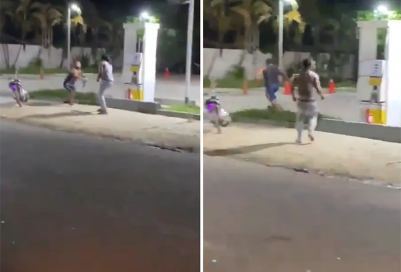 Hombres pelean a machetazos en la calle. Hombres pelean a machetazos en la calle.