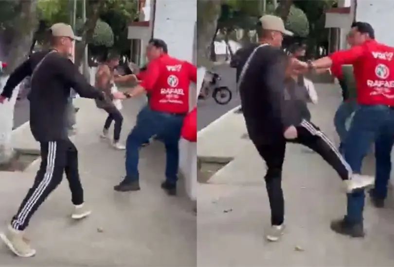 En la grabación se observa a un grupo de personas golpear al candidato y a sus militantes En la grabación se observa a un grupo de personas golpear al candidato y a sus militantes