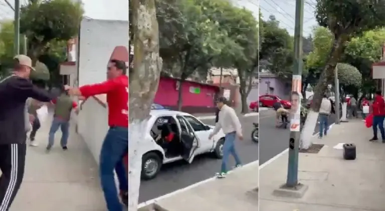 En el video se puede ver a jóvenes en un carro blanco y en motocicletas agredir a una comitiva priista Créditos: Twitter