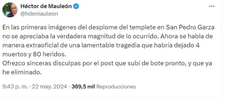 Hector de Mauelón pide disculpas por burlarse de tragedia - Captura de pantalla
